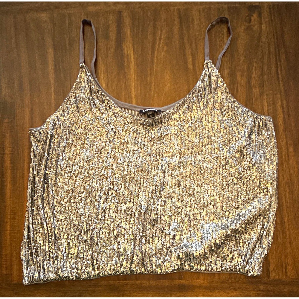 Express Womens Silver Sequin Metallic Camisole Spaghetti Straps Tank Top S